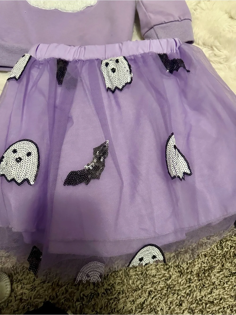 Lilac Ghost Halloween Kids Costume Set - Sweatshirt & Tulle Skirt 2-3 Y